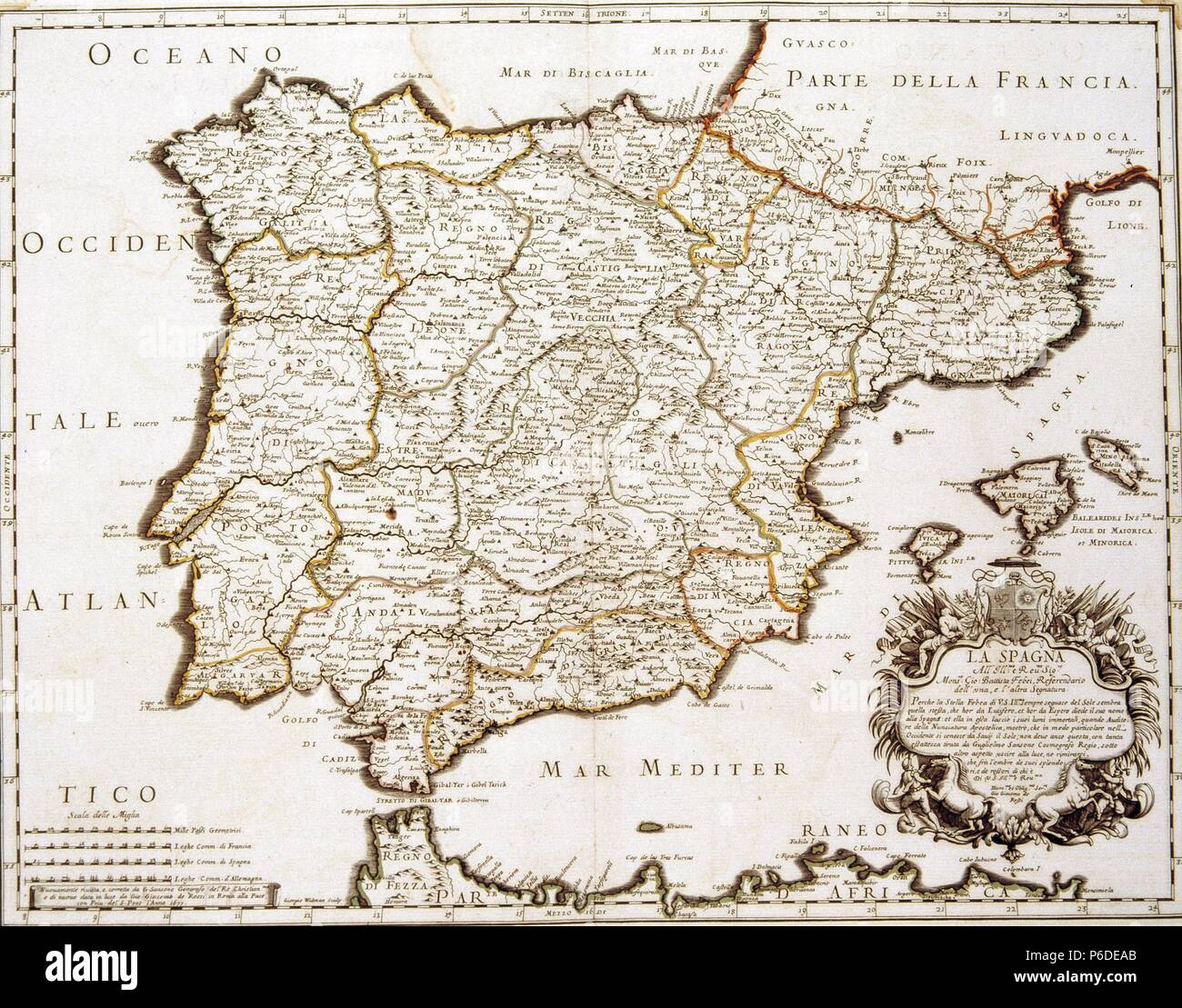 Cartografia Mapa De Espana Y Portugal Realizado Por Giacomo Giovani Rossi Roma 1677 1690 Stockfotografie Alamy