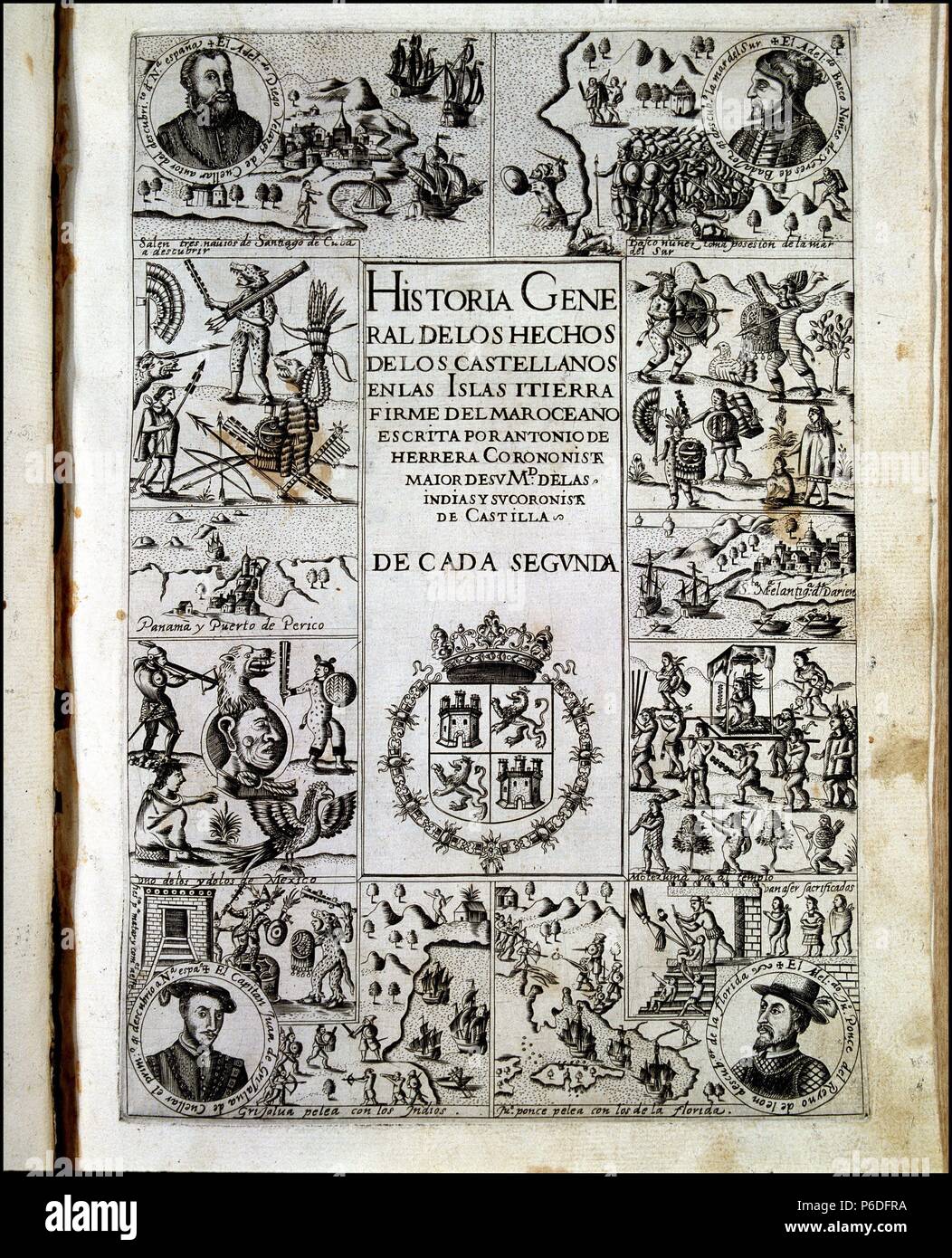 HERRERA Y RUEDA, ANTONIO DE. HISTORIADOR ESPAÑOL. 1559-1625. 'DECADAS', EDICION DEL AÑO 1601. BIBLIOTECA NACIONAL. MADRID. Stockfoto