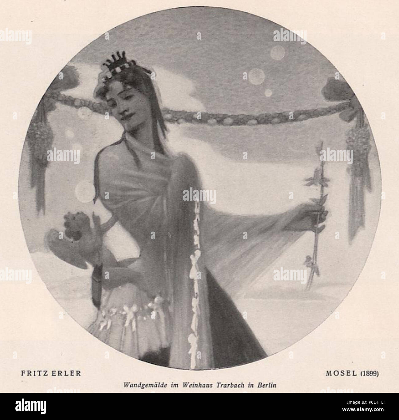 49 Fritz Erler - Sterben Mosel (1899). Wandgemälde im Weinhaus Trarbach in Berlin Stockfoto