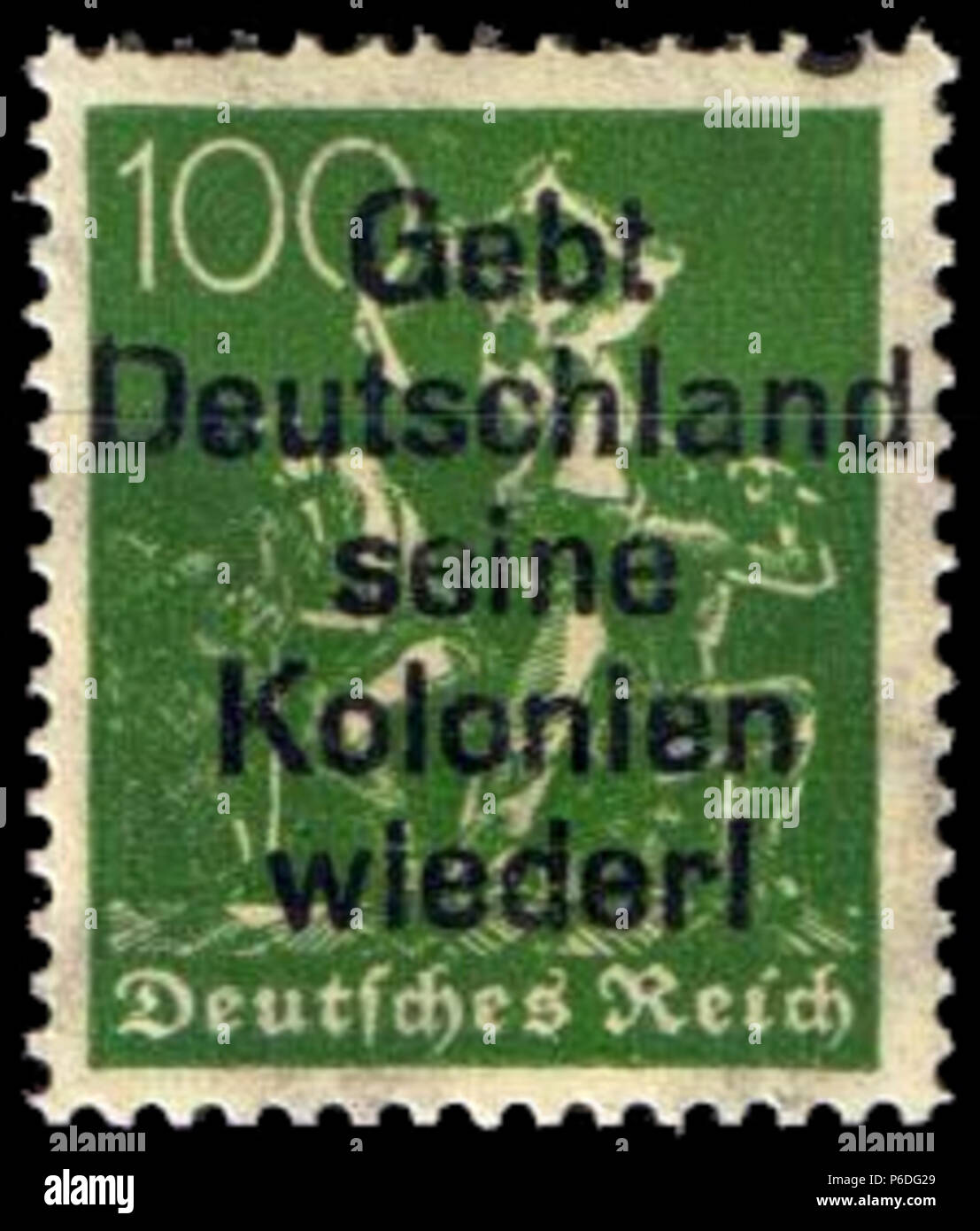 Englisch: Private Deutsche Propaganda Überdrucken für verloren gegangene Kolonien zurück, 100 Pfennig, 1921, auf Scott #146 Stempel:,, 100, 1921, Nr. 146. 1921; 2009-08-13 50 Deutschland 100 Pf 1921 Scott 146 gebtdeutschland Stockfoto