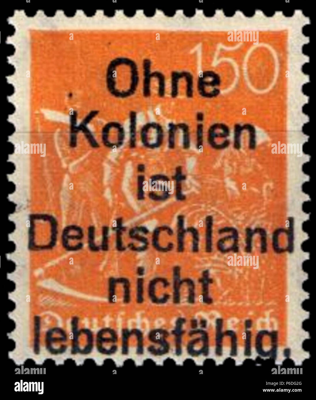 Englisch: Private Deutsche Propaganda Überdrucken für verloren gegangene Kolonien zurück, 150 Pfennig, 1921, auf Scott #148 Stempel:,, 150, 1921, Nr. 148. 1921; 2009-08-13 50 Deutschland 150 Pf 1921 Scott 148 ohnekolonien Stockfoto