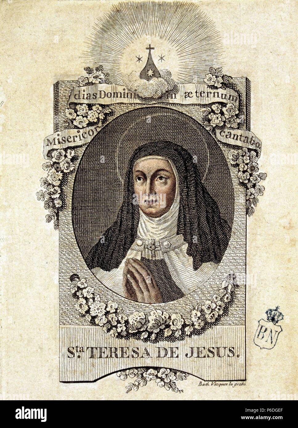 TERESA DE JESUS, SANTA. RELIGIOSA Y ESCRITORA ESPAÑOLA. 1515 - 1582. GRABADO COLOREADO. Stockfoto