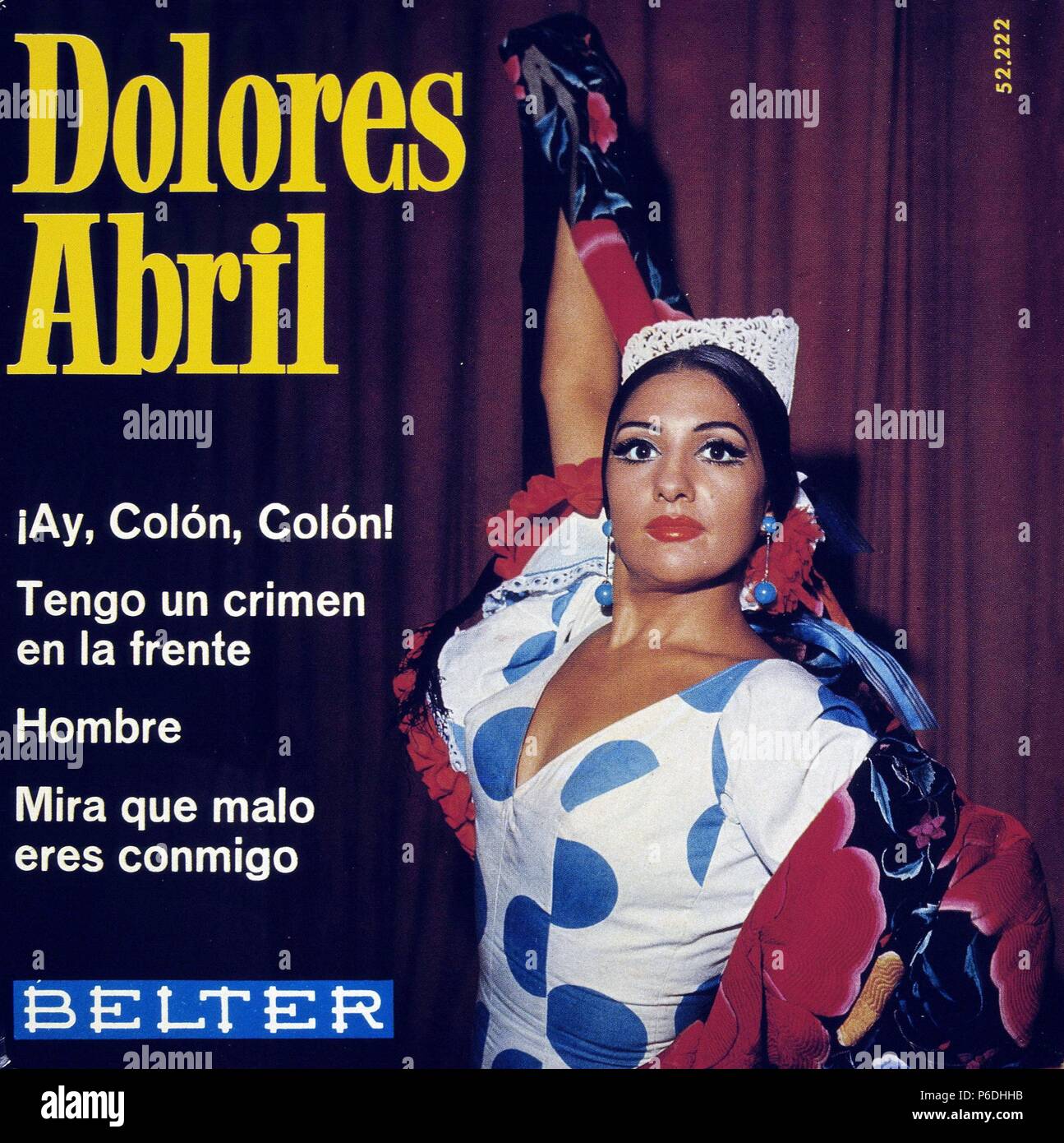 ABRIL, Dolores. DOLORES CABALLERO ABRIL. CANTANTE ESPAÑOLA. HELLIN 1930 -. PORTADA DE DISCO. Stockfoto