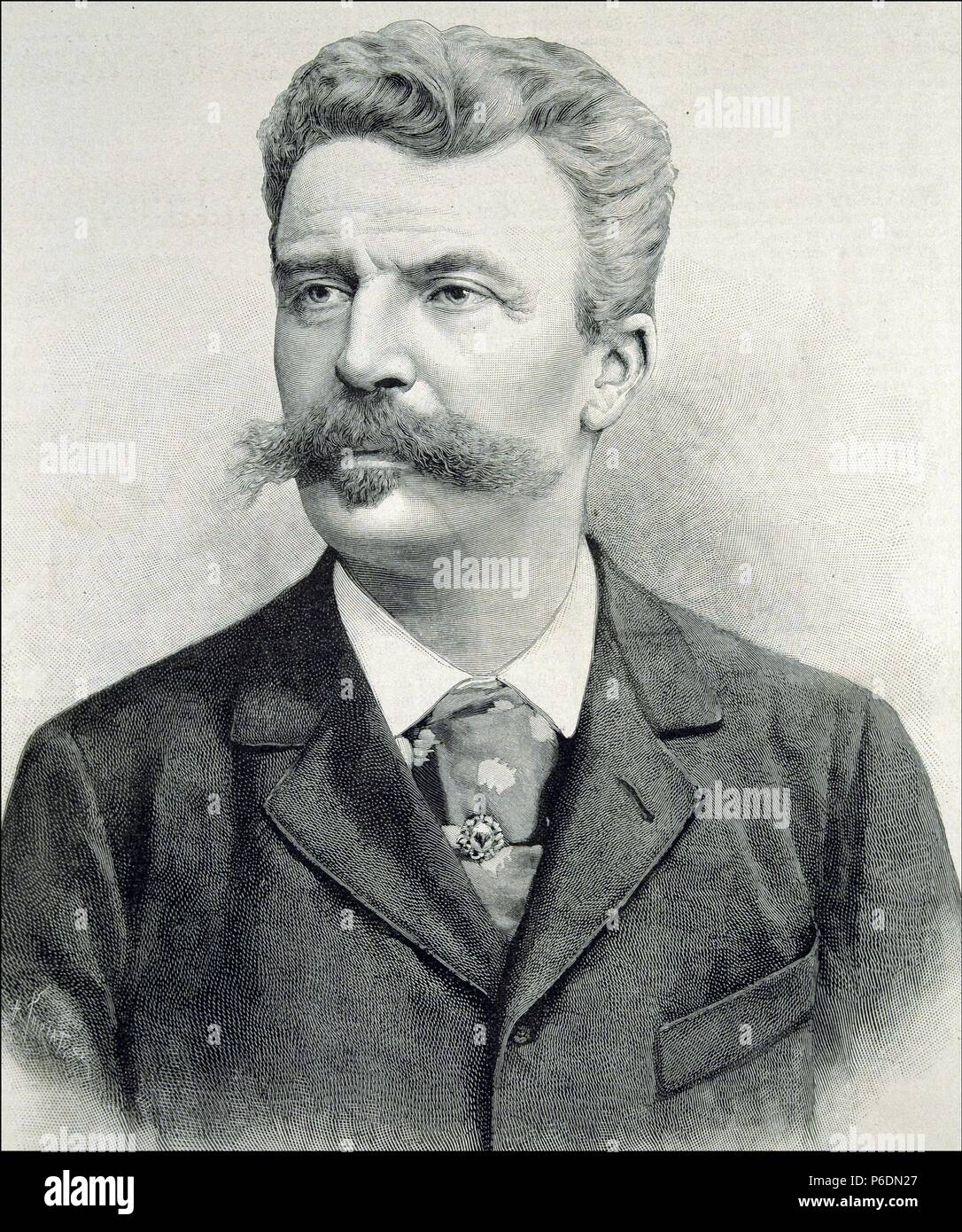 MAUPASSANT, GUY DE. ESCRITOR FRANCES. 1850 - 1893. GRABADO DE L'Illustration, AÑO 1893. Stockfoto