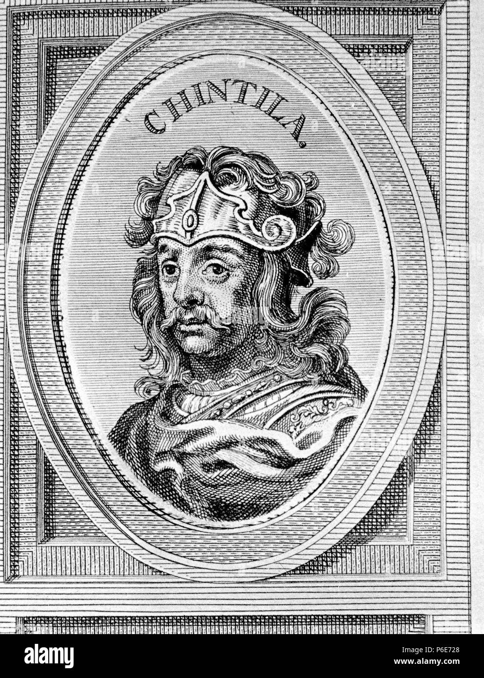 CHINTILA. REY VISIGODO DE 636-639. GRABADO DE ARNOLDO VANWESTER, 1684. BIBLIOTECA NACIONAL. MADRID. Stockfoto