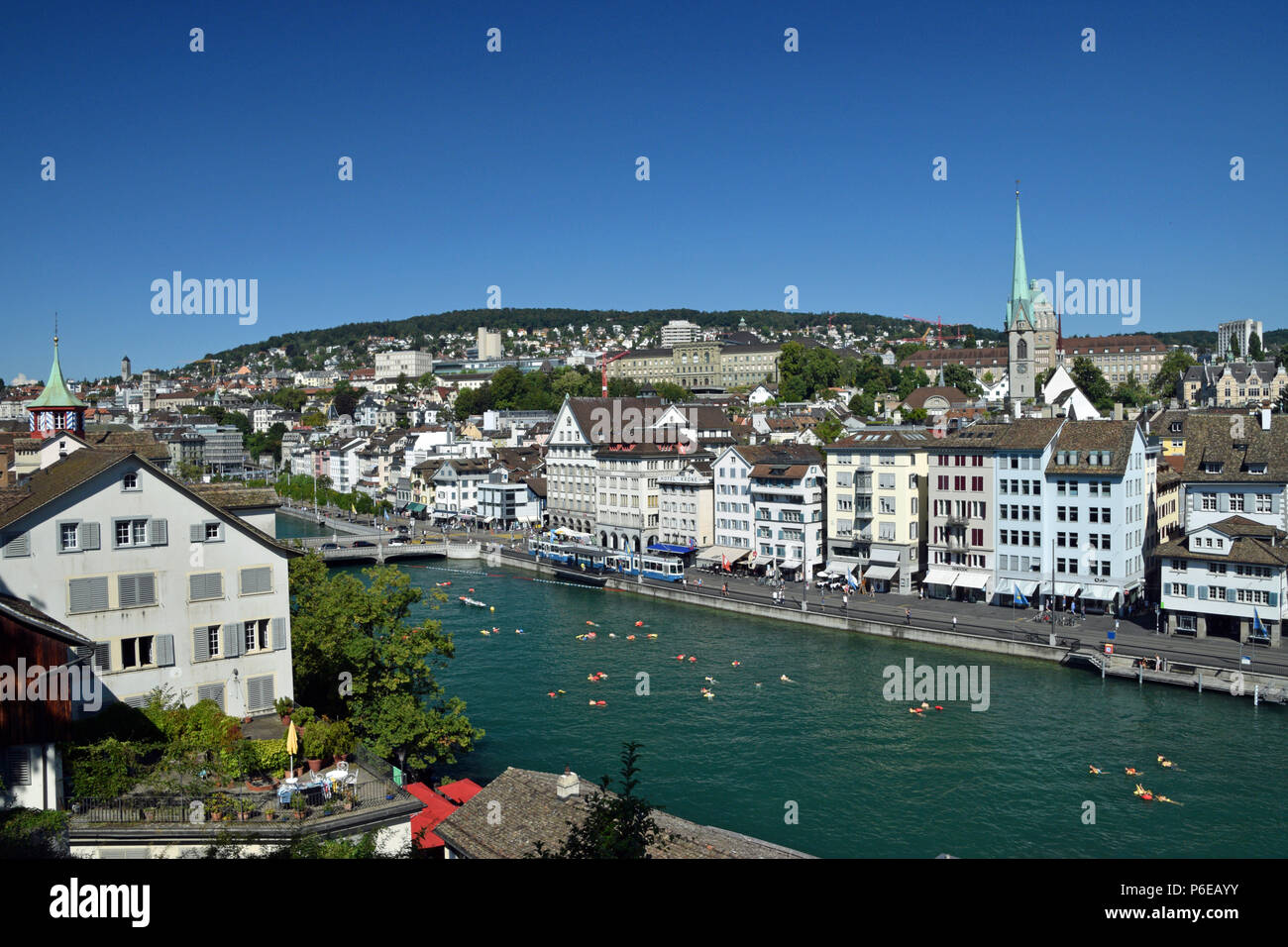 Blick auf den Fluss von Zürich Stockfoto