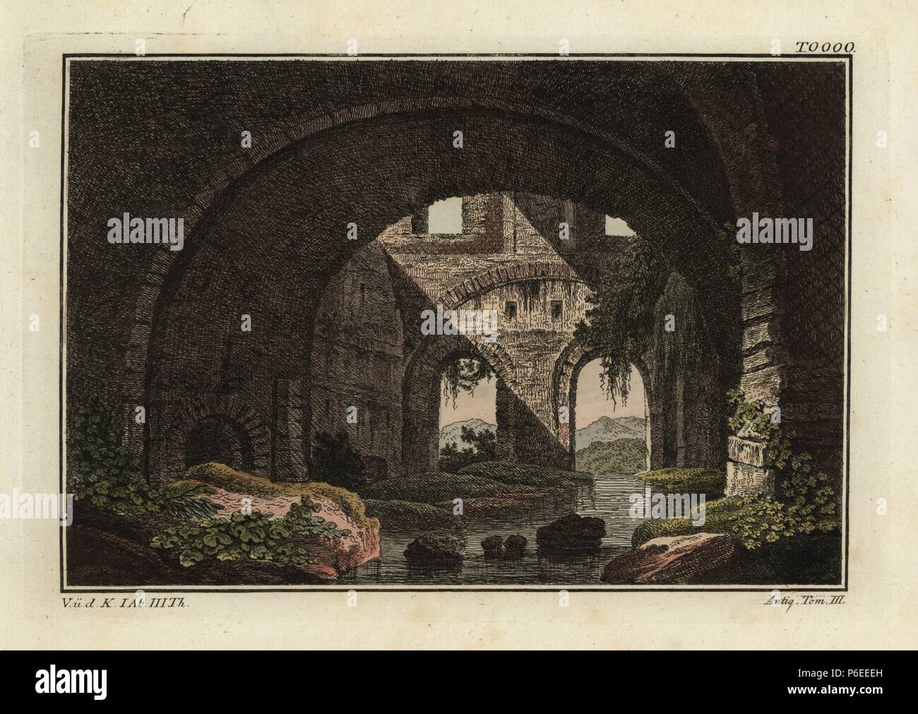 Villa des Gaius Cilnius Maecenas im Tivoli. Papierkörbe Kupferstich von K. Ponheimer von Robert von Spalart's 'historisches Bild der Kostüme der wichtigsten Menschen der Antike und des Mittelalters, 'Chez Collignon, Metz, 1810. Stockfoto