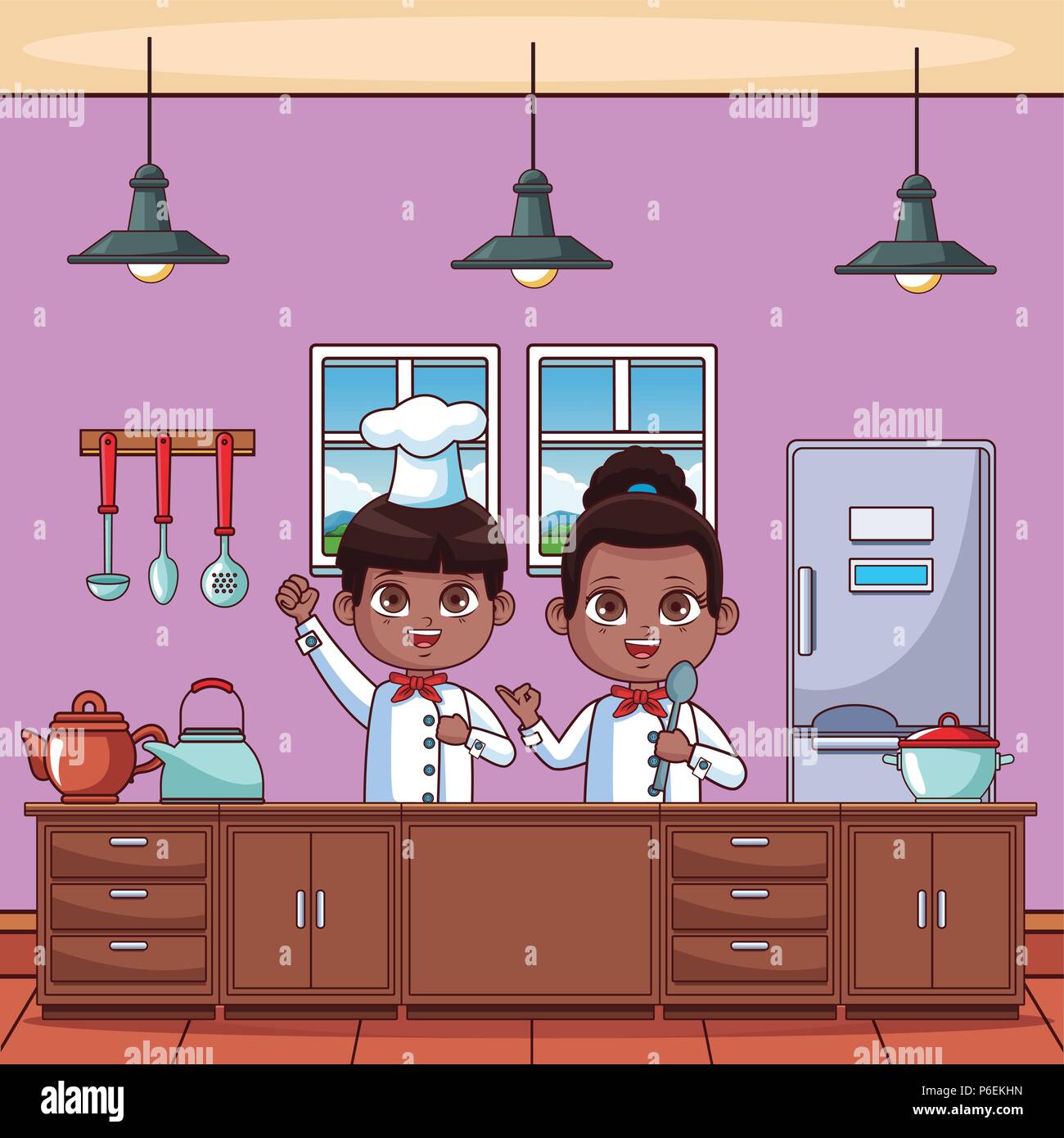 Koch Kinder kochen Küche cartoons Vector Illustration graphic design Stock Vektor