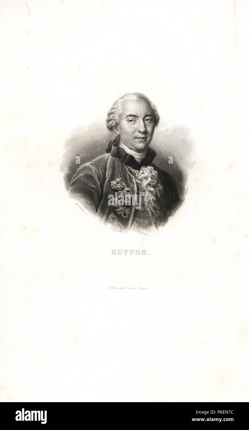 Portrait von Georges-Louis Leclerc, Comte de Buffon. Gravur auf Stahl durch Bosselman von Richard's "neuen Gesamtausgabe der Werke von Buffon, 'Pourrat Freres, Paris, 1837. Stockfoto