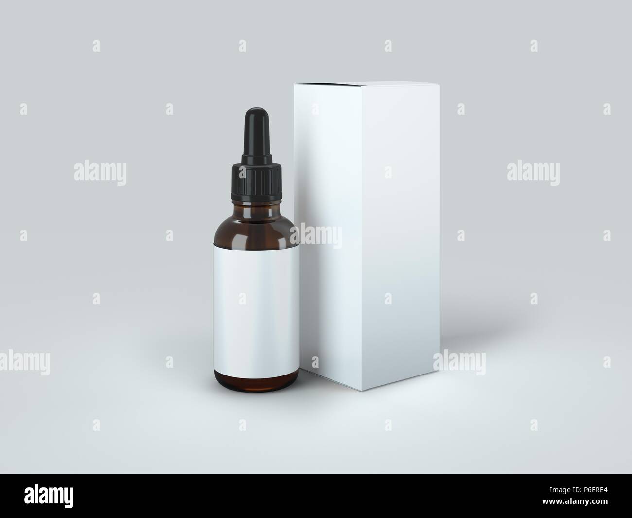 Dropper Flasche mit Box Mock-Up - leeres Etikett Stockfoto