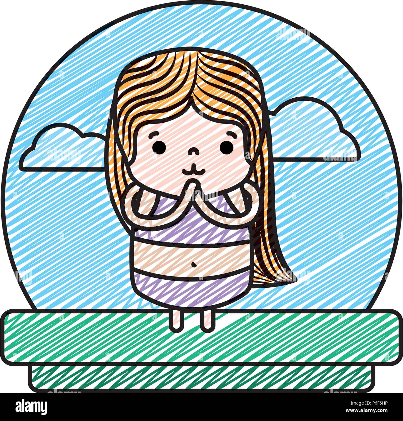 Doodle hoffnungsvollen Mädchen mit Bluse und kurze in der Landschaft Stock Vektor