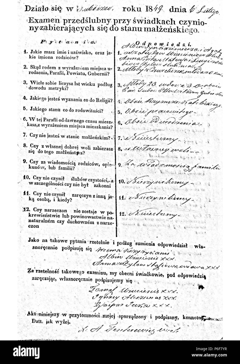 80 Subačiaus RKB 1847-1856 priešsantuokinės apklausos knyga 098 Stockfoto