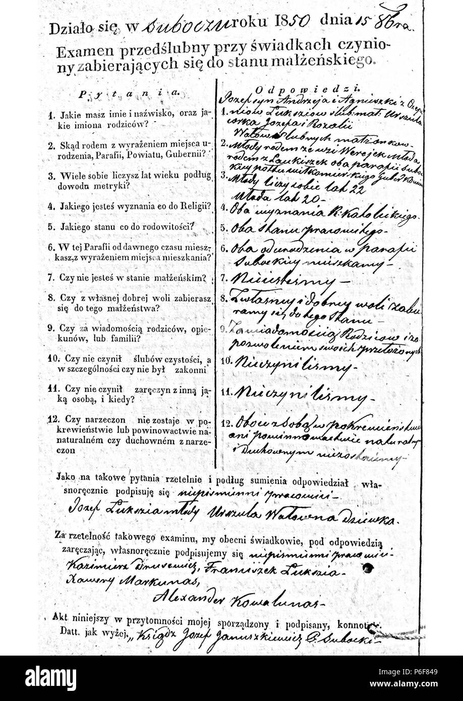 80 Subačiaus RKB 1847-1856 priešsantuokinės apklausos knyga 174 Stockfoto