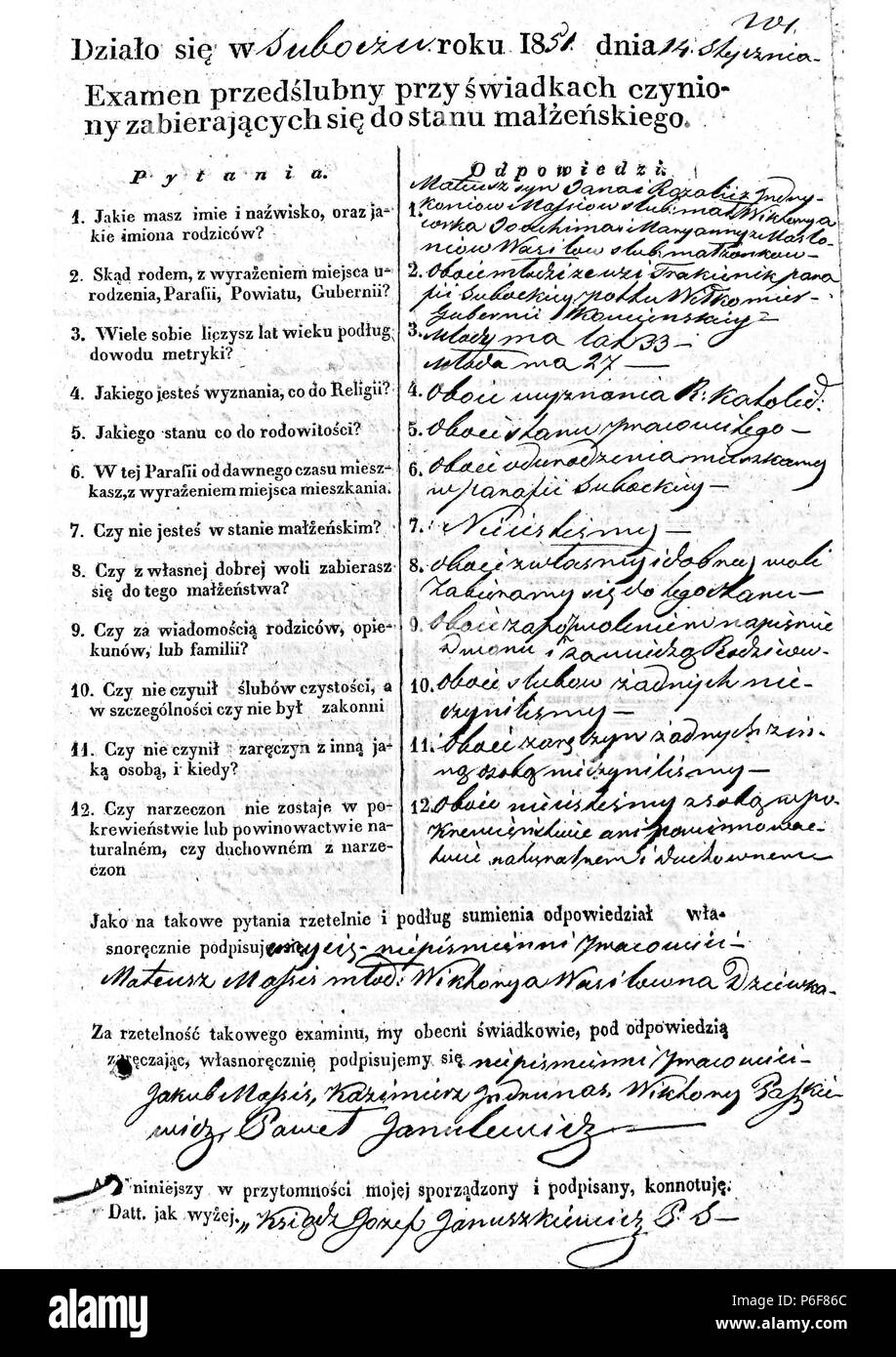 81 Subačiaus RKB 1847-1856 priešsantuokinės apklausos knyga 201 Stockfoto