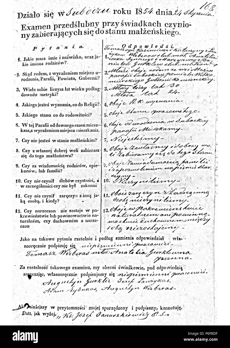 81 Subačiaus RKB 1847-1856 priešsantuokinės apklausos knyga 334 Stockfoto