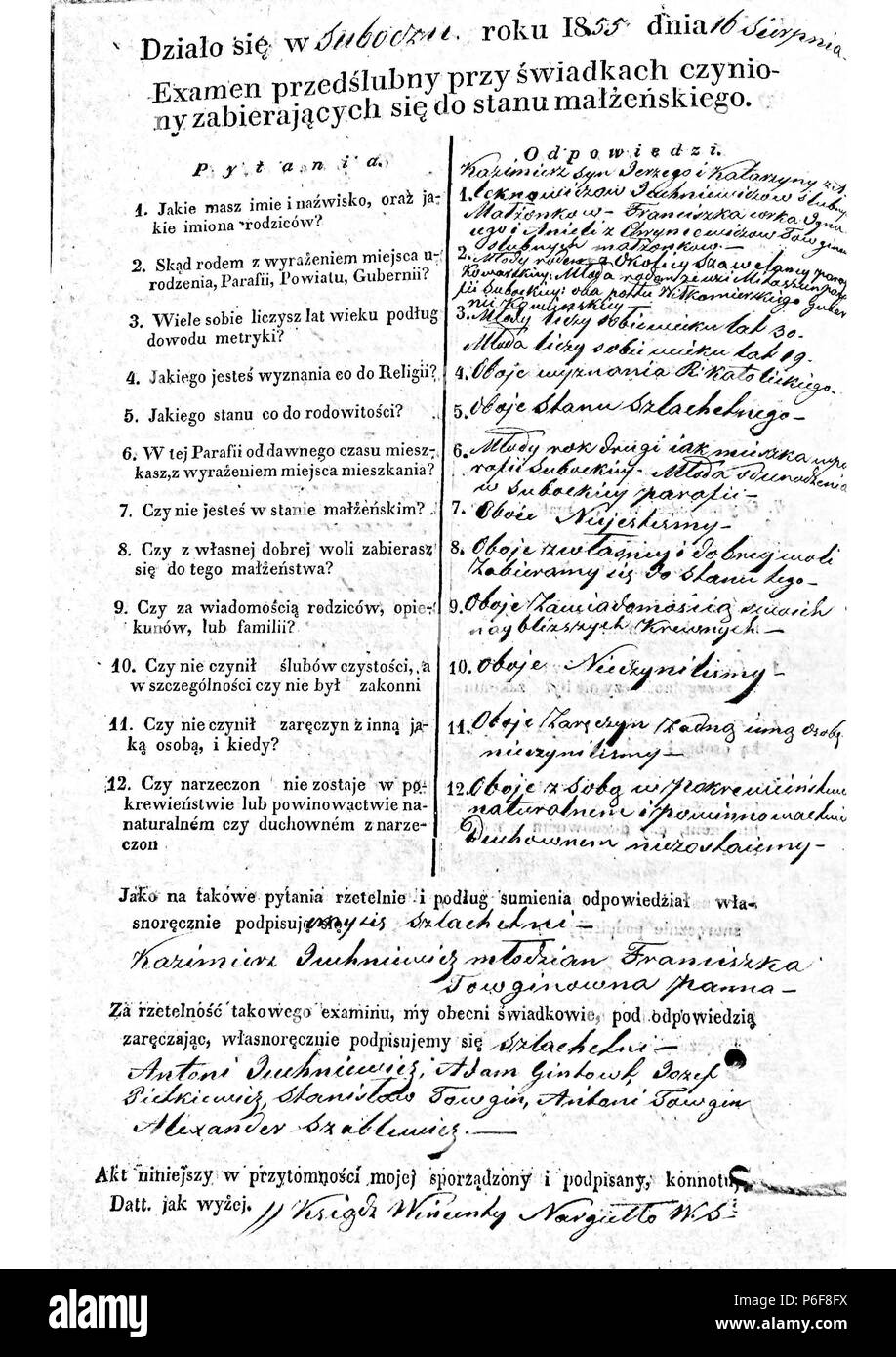 82 Subačiaus RKB 1847-1856 priešsantuokinės apklausos knyga 387 Stockfoto