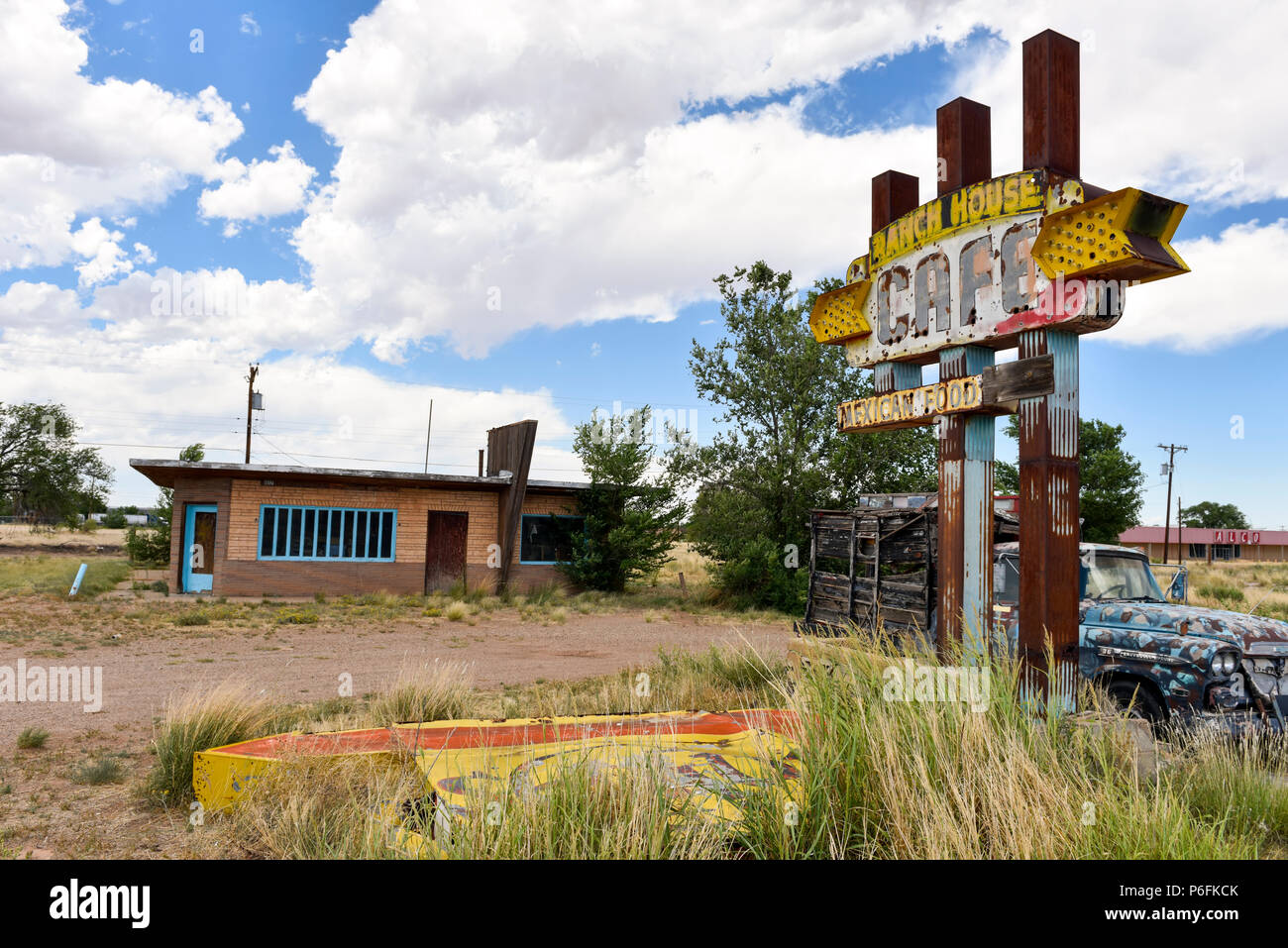 Alte Zeichen für die Ranch House Cafe auf der Route 66 in Santa Rosa, California Stockfoto