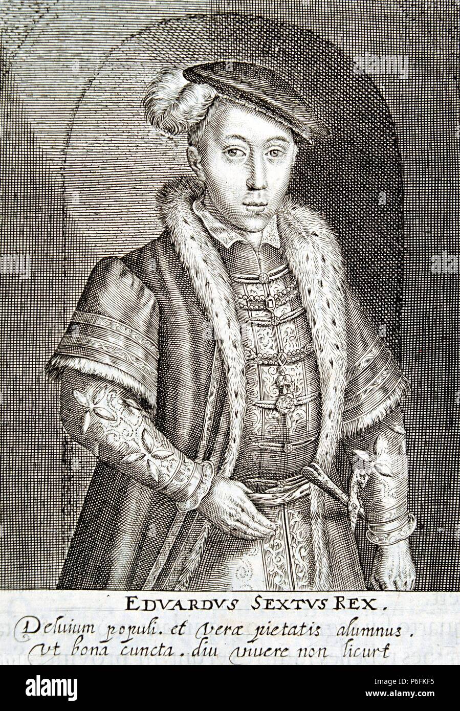 EDUARDO VI. REY DE INGLATERRA. 1537-1553. GRABADO. BIBLIOTECA NACIONAL. MADRID. Stockfoto