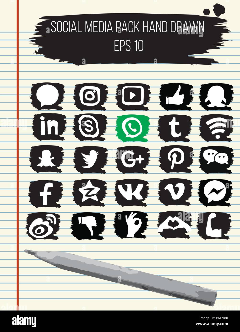 Sammlung von beliebten Social Media icons. Vector Illustration. Hand gezeichnet. Stock Vektor