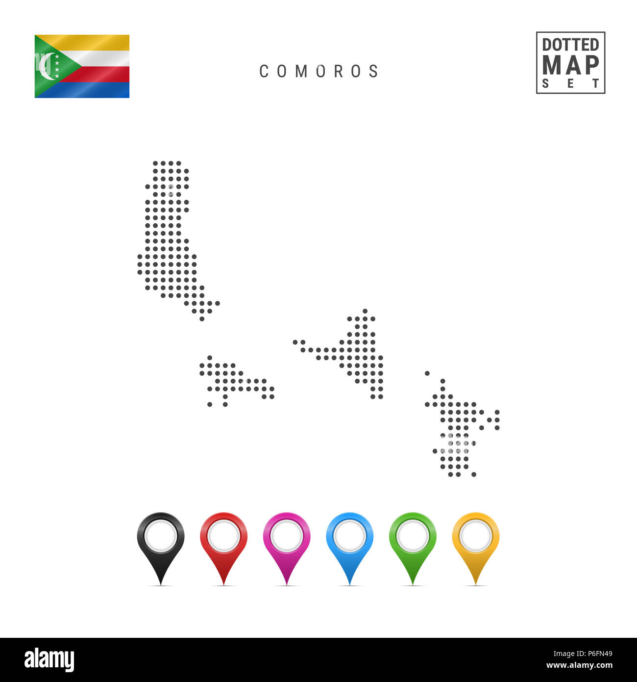 Gepunktete Karte von Komoren. Einfache Silhouette der Komoren. Die