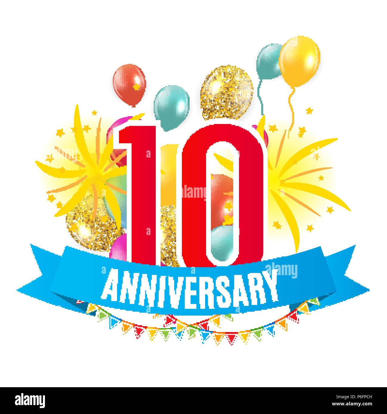 Vorlage 10 Jahre Jubiläum Herzlichen Glückwunsch, Grußkarte mit Ballons