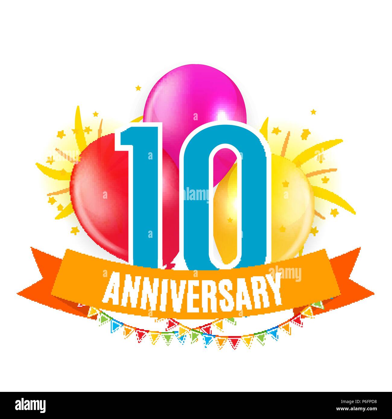Vorlage 10 Jahre Jubiläum Herzlichen Glückwunsch, Grußkarte mit Ballons