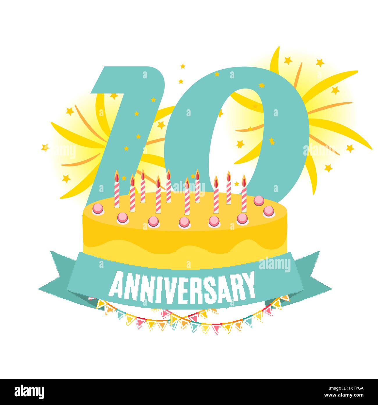 Vorlage 10 Jahre Jubiläum Herzlichen Glückwunsch, Grußkarte mit Kuchen