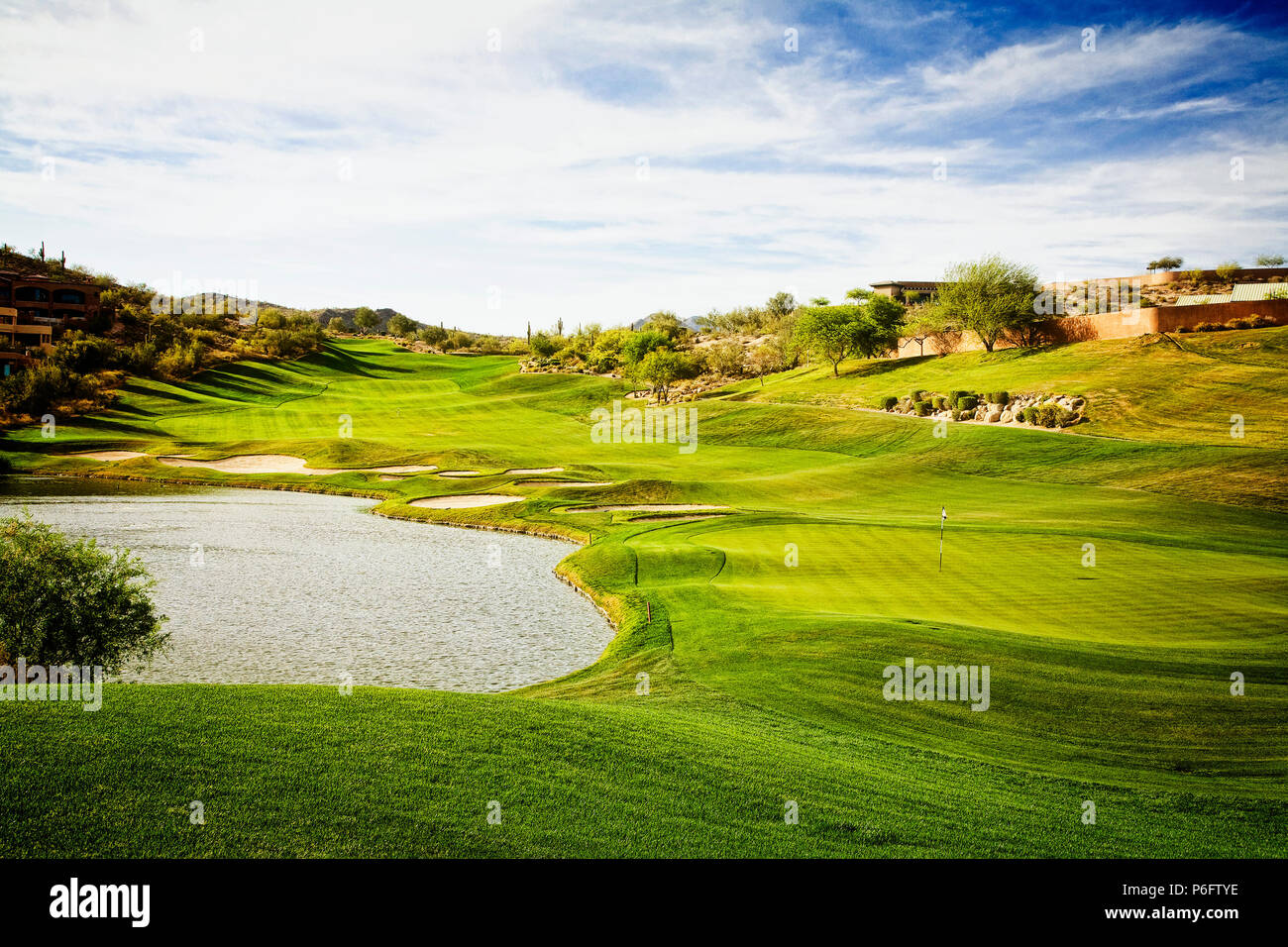 Eagle Mountain Golf Club Loch Nr. 18, Fountain Hills, Arizona. Stockfoto