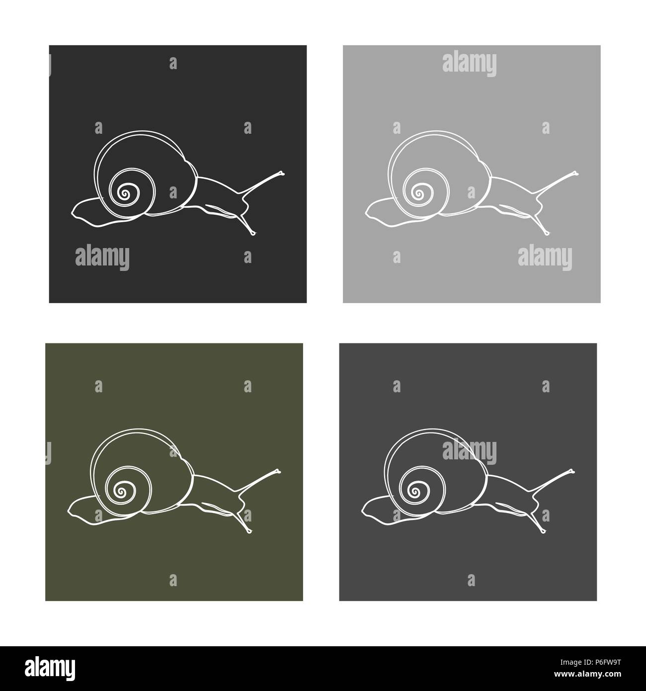 Abstrakte Abbildung, schwarze und weiße Silhouette der Schnecke. Die Schnecke am Hang. Schwarzen Hintergrund. Eingestellt. Stock Vektor