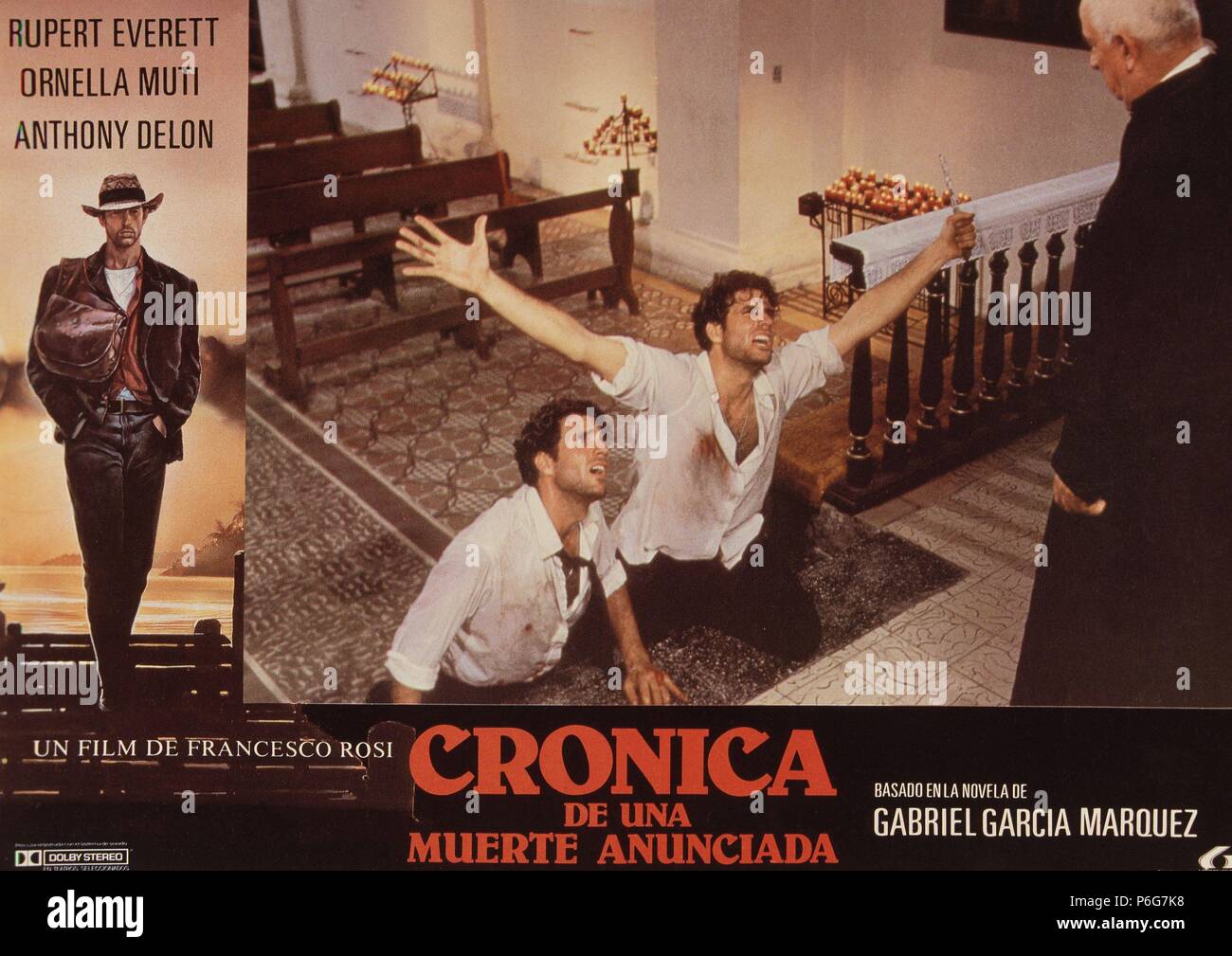 PELICULA: CRONICA DE UNA MUERTE ANUNCIADA, 1987. HOMONIMA BASADA EN LA OBRA DE GABRIEL GARCIA MARQUEZ. Regisseur Francesco Rosi. ACTORES, Ornella Muti, ANTHONY DELON. Stockfoto