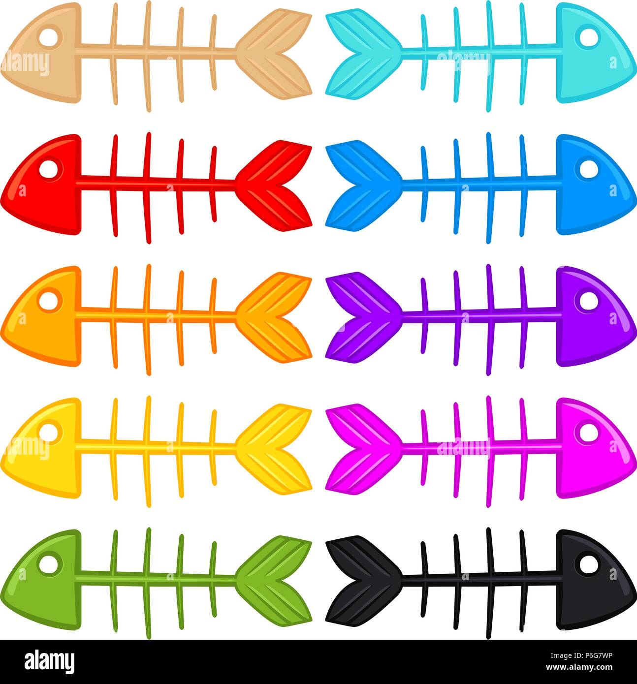 Bunte cartoon Fischskelett eingestellt Stock Vektor