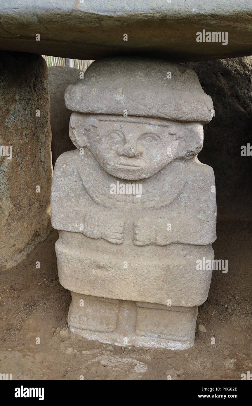 Templete - Alto de Las Piedras in ISNOS - Archäologischer Park von San Agustin. Departement Huila. Kolumbien. Stockfoto