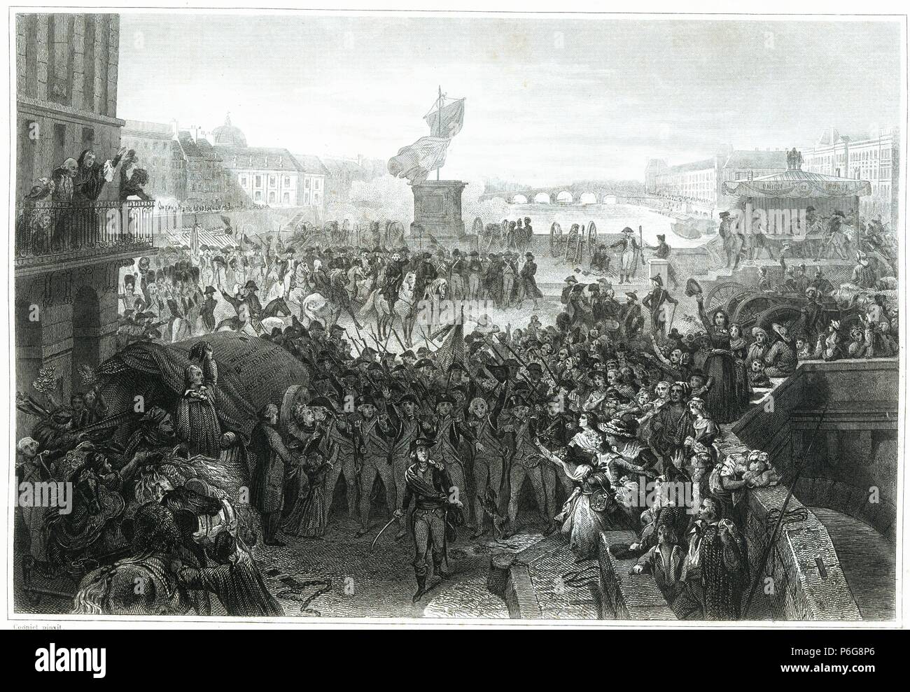 Francia. La Guardia Nacional parisina saliendo para unirse al Ejército de Septiembre de 1792 tomando Partido por la Revolución. Grabado de 1853. Stockfoto