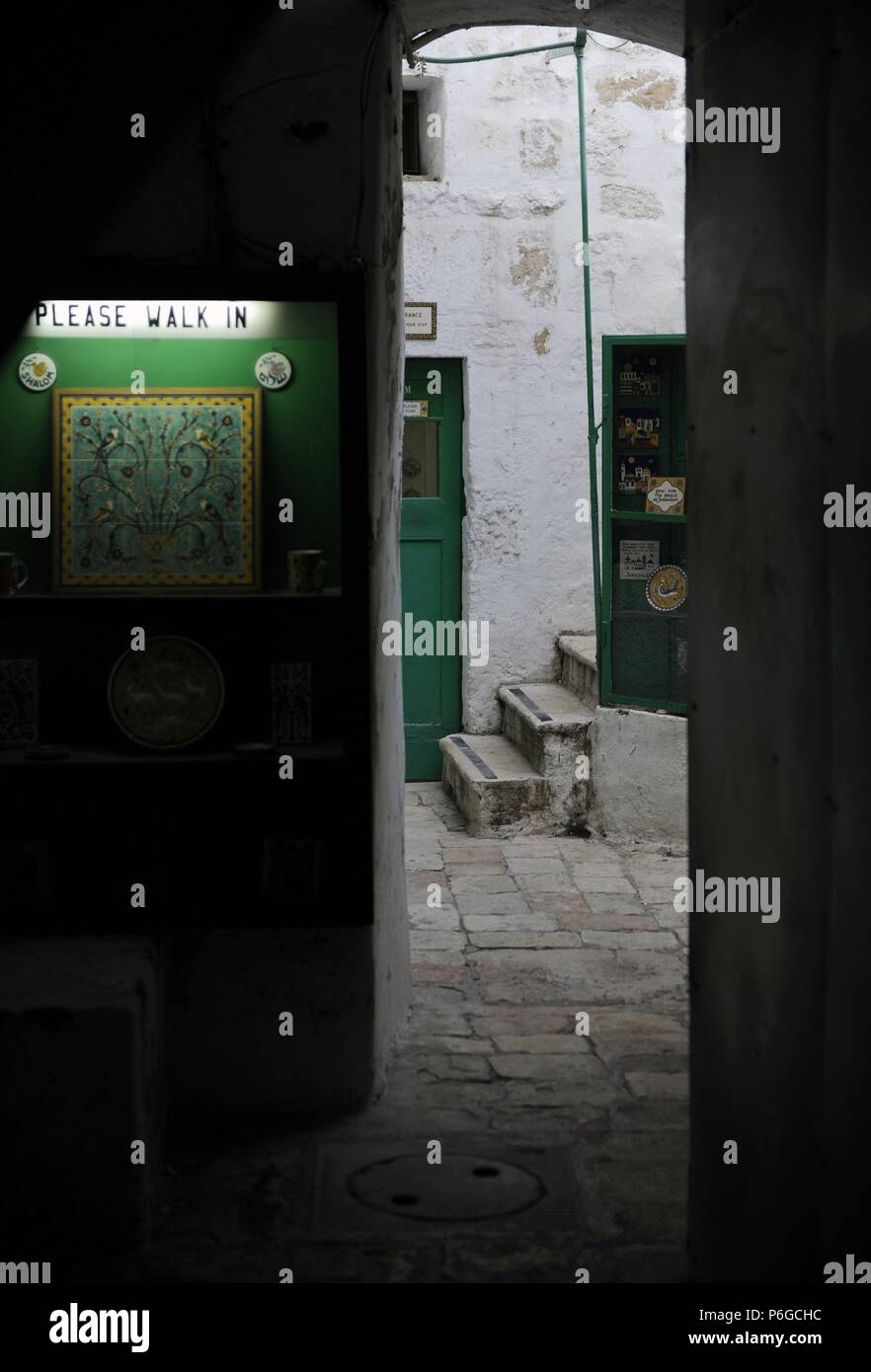 Israel. Jerusalem. Altstadt. Gasse im muslimischen Viertel, in der Nähe der Via Dolorosa. Stockfoto