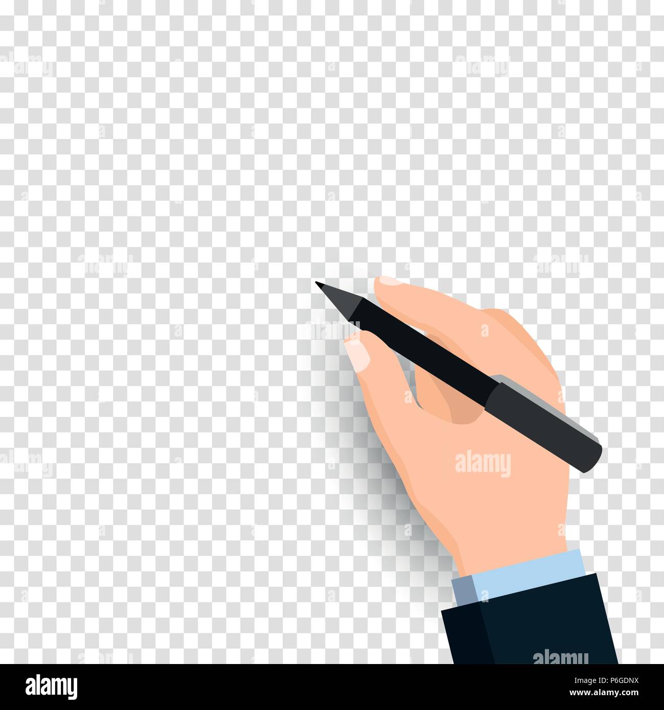 Hand mit Stift und schreiben auf transparentem Hintergrund isoliert. Geschäftsmann Hand mit Stift schreiben auf Transparenz nur in Vektordatei - Vektor illust Stock Vektor