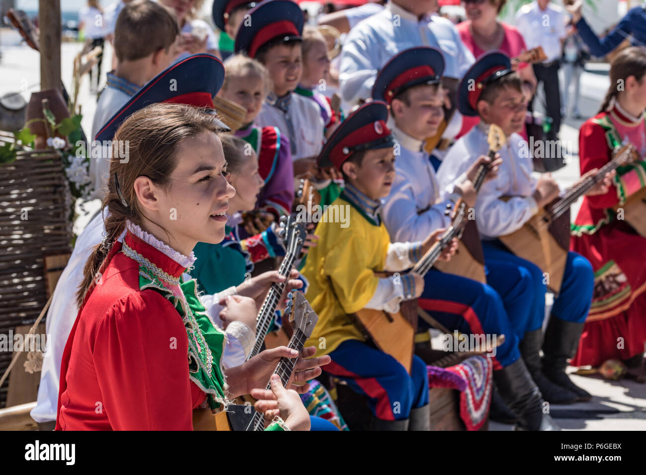 Rostow-am-Don, Russland - 17. Juni 2018: Die kosaken Show am Flughafen am Spieltag Stockfoto