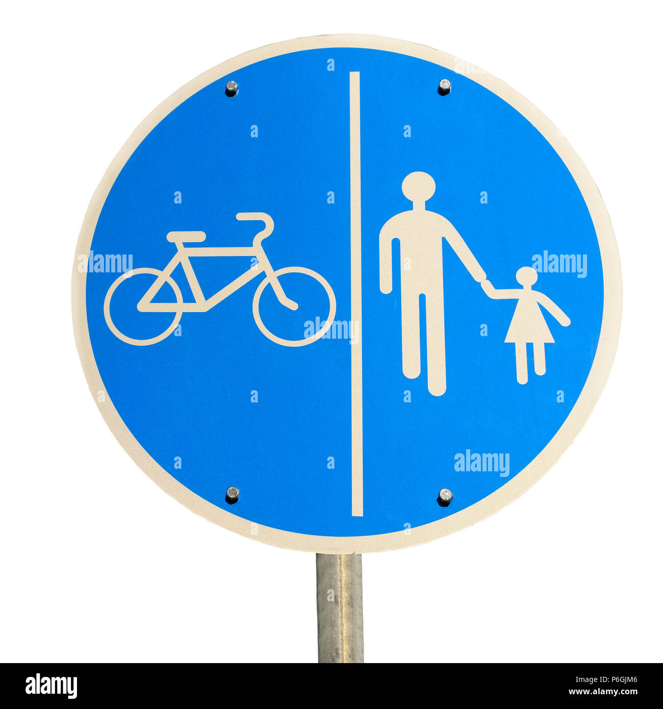 Schild für Fahrräder und Fußgänger isoliert Stockfoto