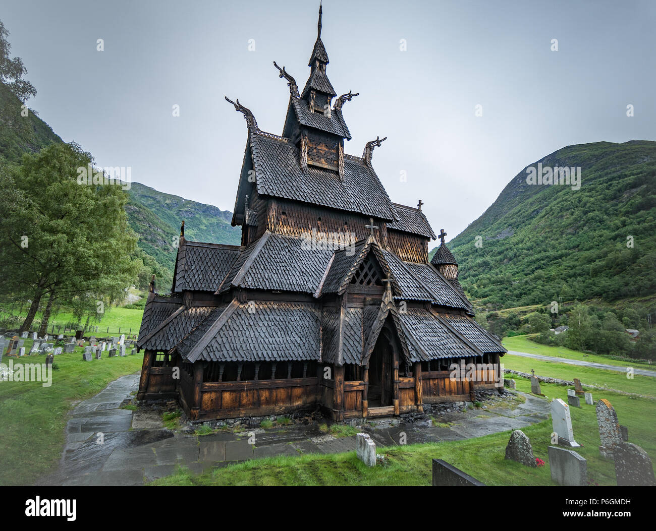 Borgund Stabkirche in Norwegen vor. Stockfoto