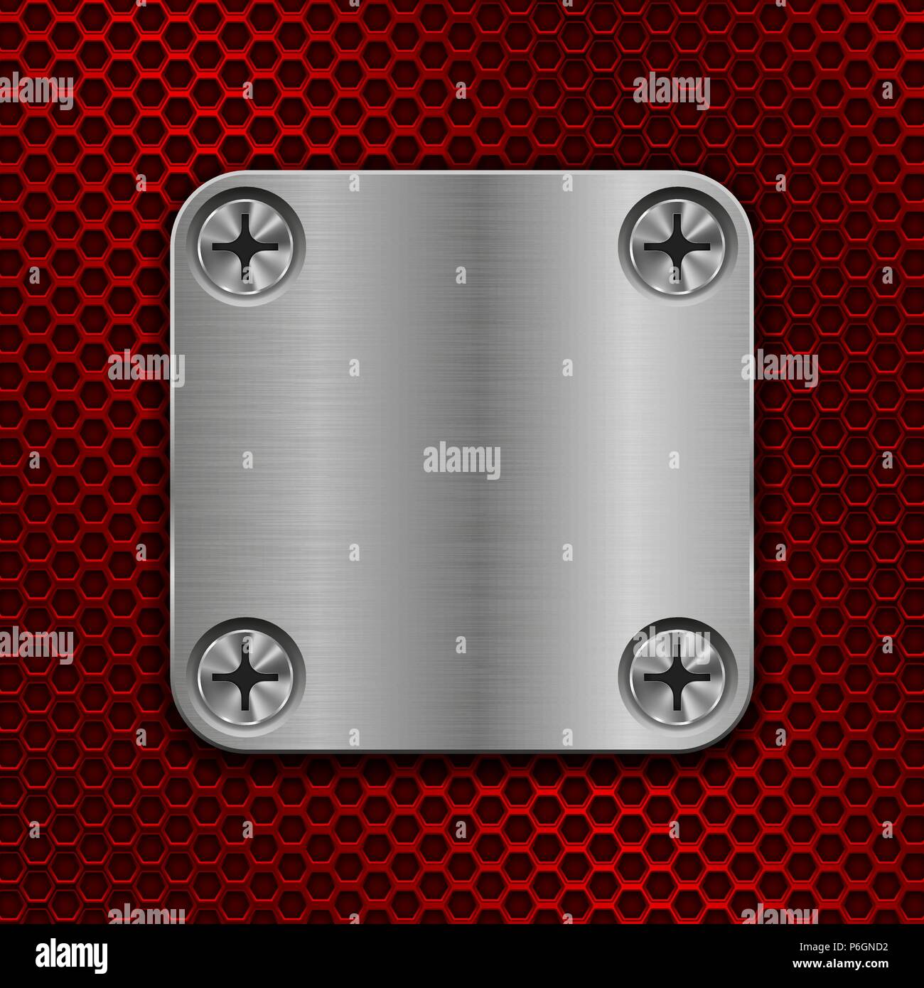 Quadratische Metallplatte auf rot perforiert Hintergrund Stock Vektor