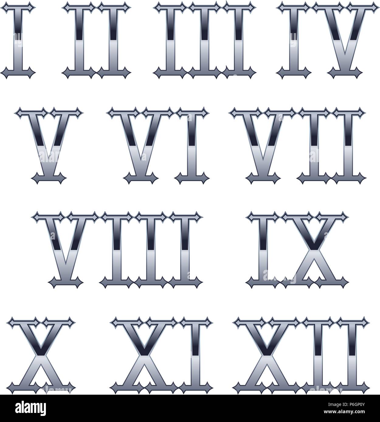 Römische Ziffern. Gothic Metal 3 D-Nummern Stock Vektor