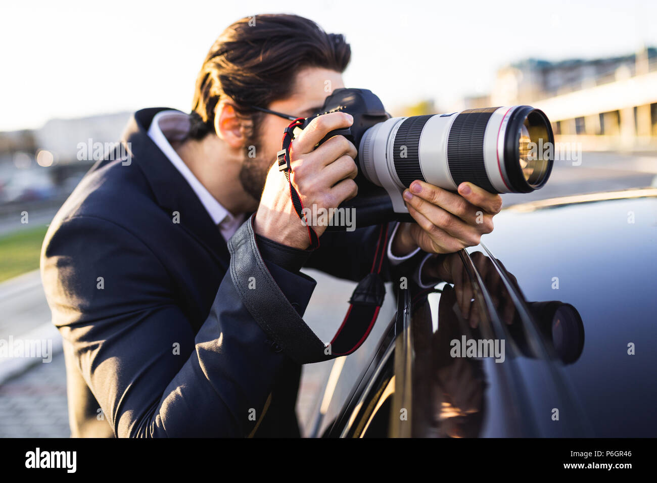 Privatdetektiv Ermittlungen geheim. Stockfoto