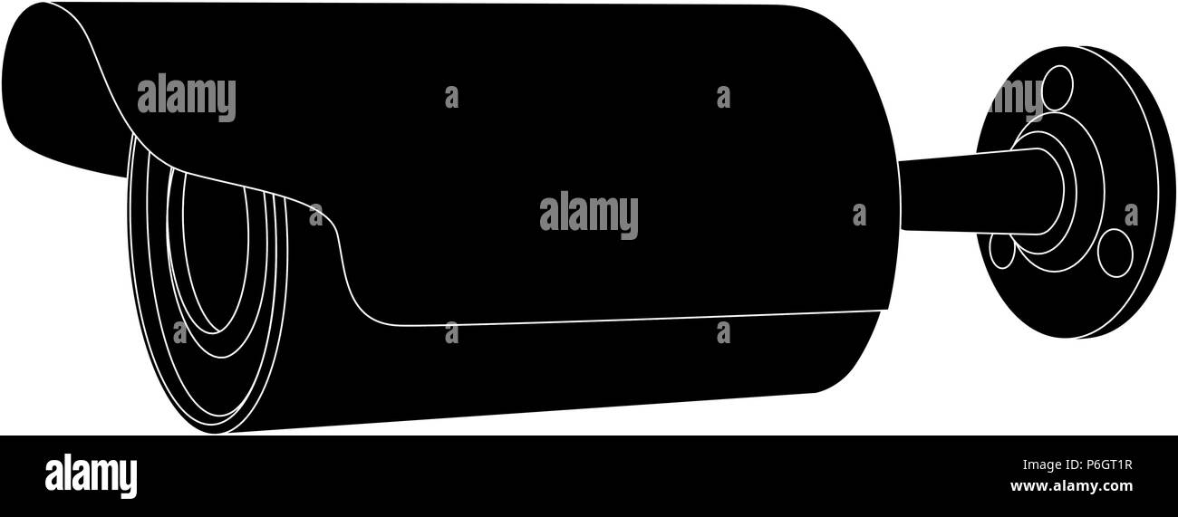 CCTV-Kamera. Von der Seite. Schwarzer Umriss zeichnen Stock Vektor