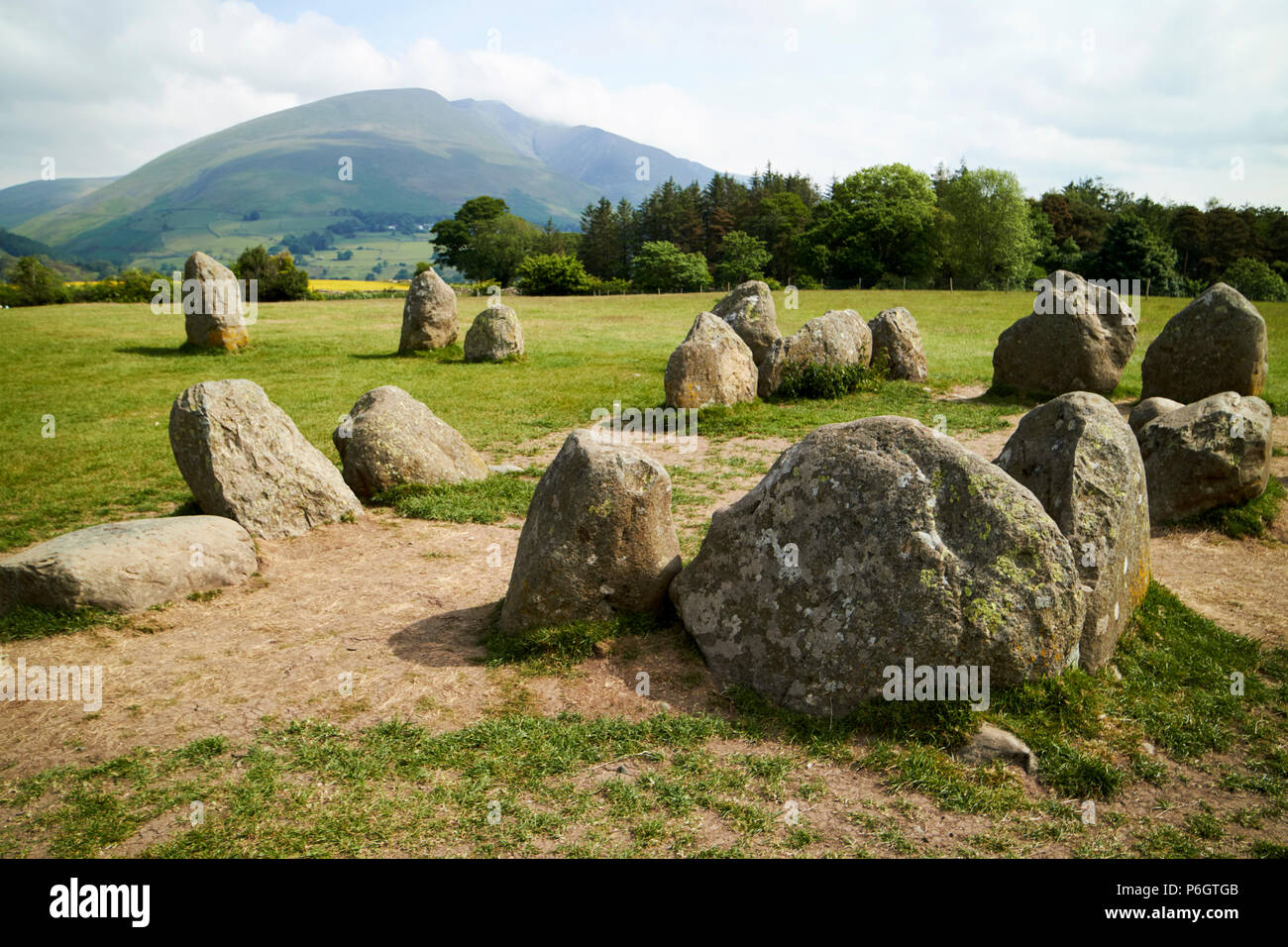 Rechteck, Quadrat der stehenden Steine genannt das Heiligtum im Castlerigg Steinkreis cumbria England Großbritannien Stockfoto