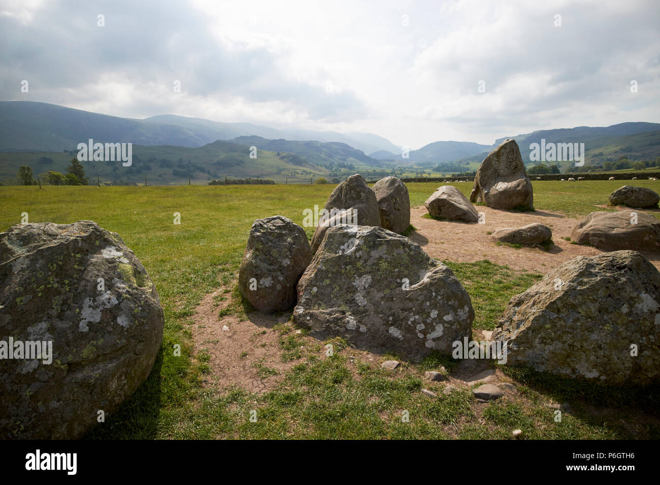 Rechteck, Quadrat der stehenden Steine genannt das Heiligtum im Castlerigg Steinkreis cumbria England Großbritannien Stockfoto