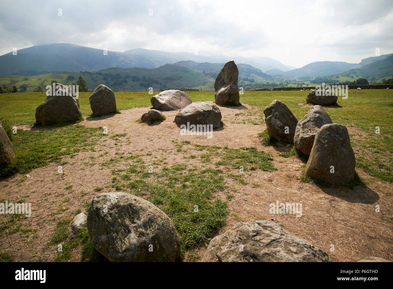 Rechteck, Quadrat der stehenden Steine genannt das Heiligtum im Castlerigg Steinkreis cumbria England Großbritannien Stockfoto