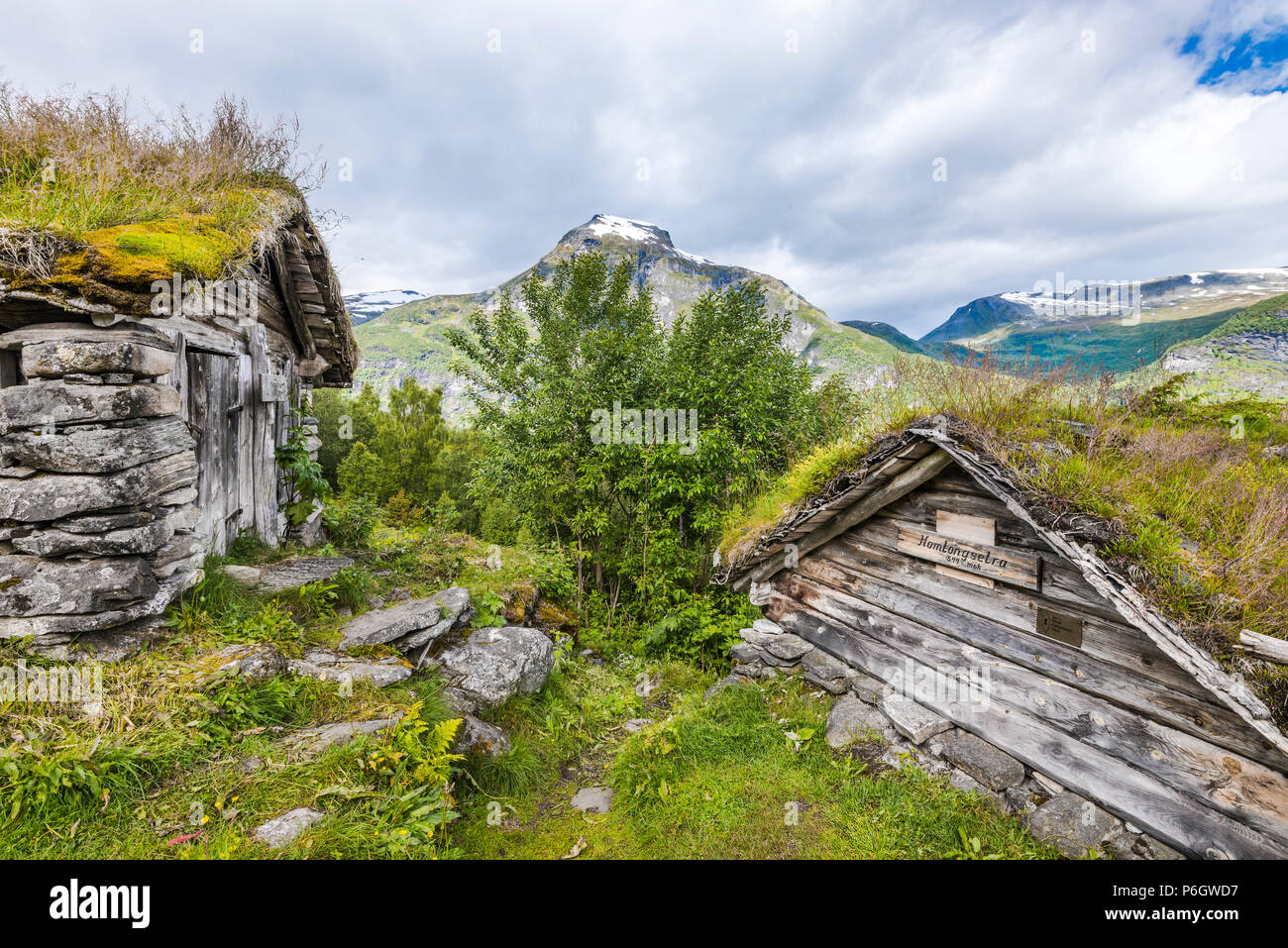 Alte Alphütten der Homlongsetra, Norwegen, Almhütten der ehemaligen Bergbauern Stockfoto