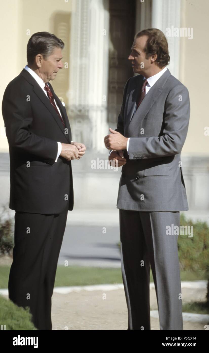 JUAN CARLOS I. REY DE ESPAÑA. ROMA 1938 -. JUNTO AL PRESIDENTE DE STADOS UNIDOS Ronald Reagan. Stockfoto