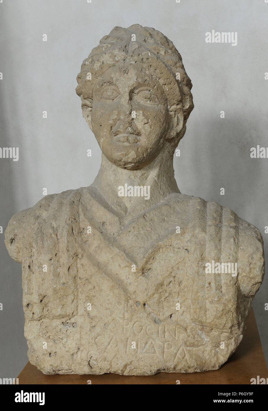 Grabbeigaben Büste einer Frau. Kalkstein. Von Beth Shean, Israel. Römischer Zeit. 3. und 4. Jahrhundert n. Chr.. Rockefeller archäologische Museum. Jerusalem. Israel. Stockfoto