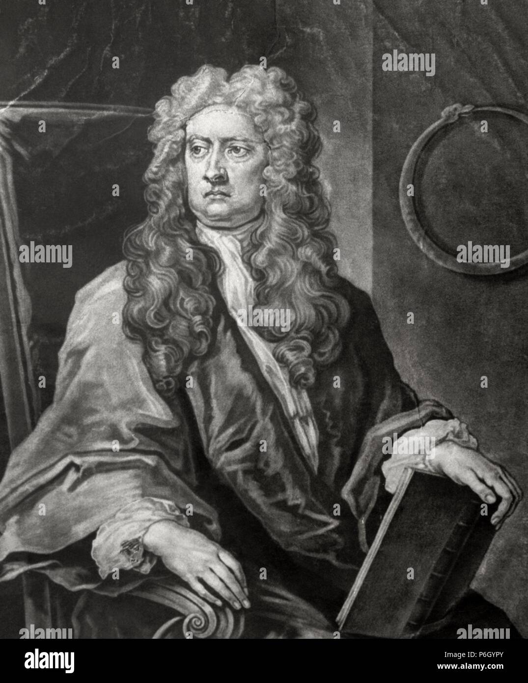 Isaac Newton (1642-1726). Englischer Physiker und Mathematiker. Gravur. Porträt. Stockfoto