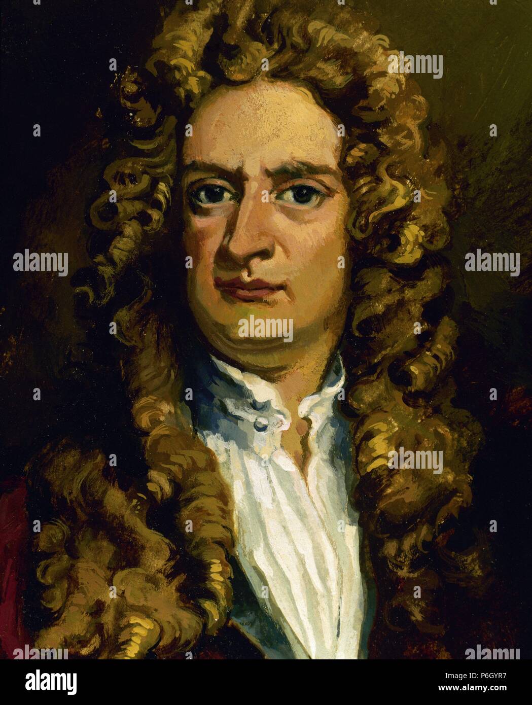 Isaac Newton (1642-1726). Englischer Physiker und Mathematiker. Porträt. Farbe. Stockfoto